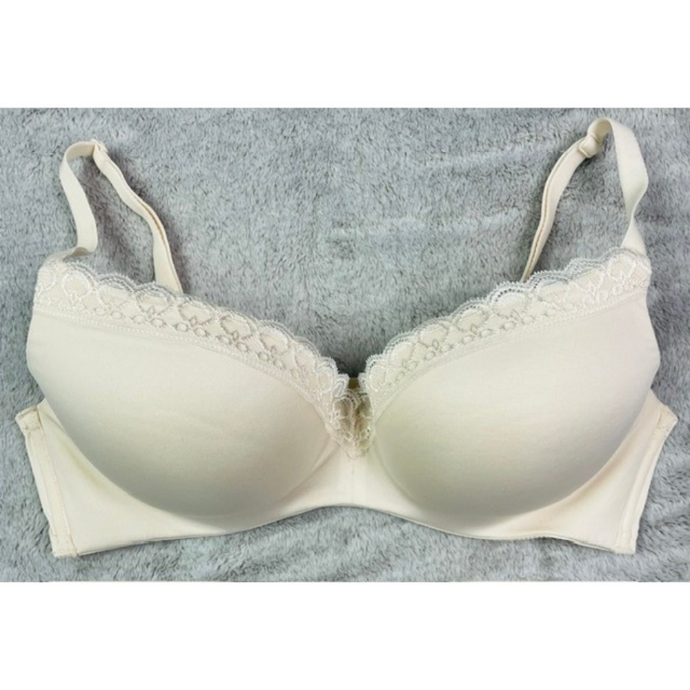 Maidenform Push-Up Underwire Bra Size 38C Beige Ivory Lace Trim Padded